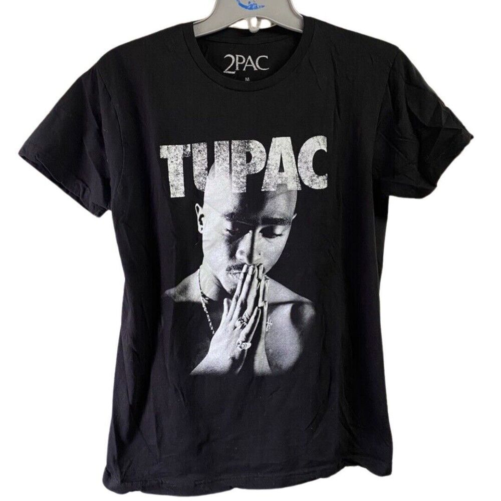 Tupac Shirt Adult Medium Black Tee Rap Legend Praying Hands Street Hip Womens